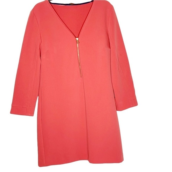Zara Basic Coral Zip Front 3/4 Sleeve Shift Knee Length Dress Size S - Picture 6 of 12